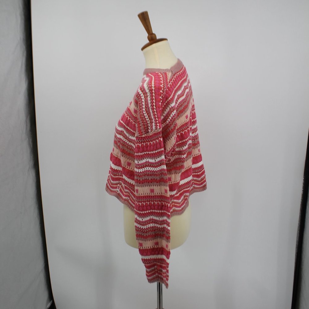 Vintage Knit Pink White Long Sleeve Cropped Sweater S - Picture 6 of 8